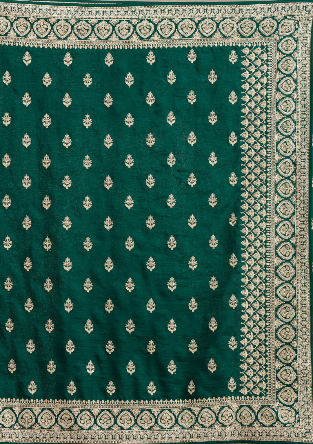 Bottle Green Stonework (Gold) Soft Raw Silk Saree