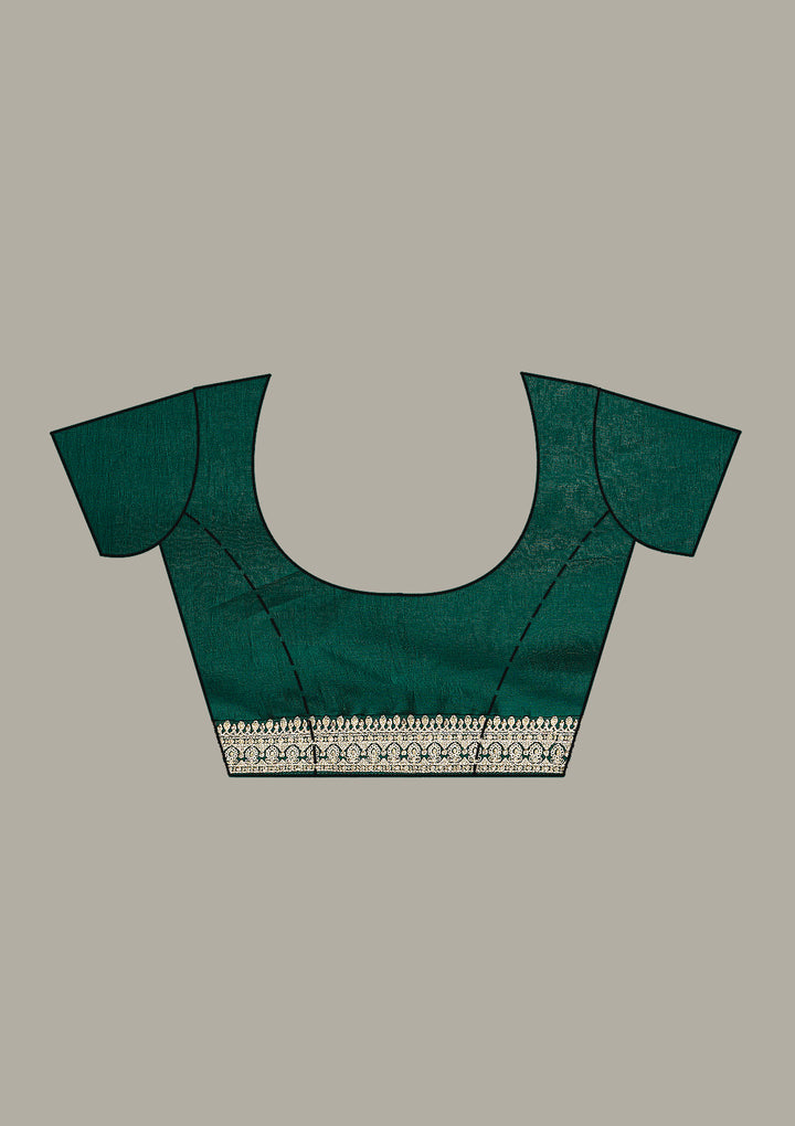 Bottle Green Stonework (Gold) Soft Raw Silk Saree
