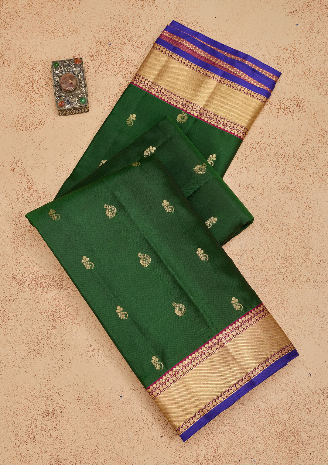 Bottle Green Zariwork Pure Silk Saree