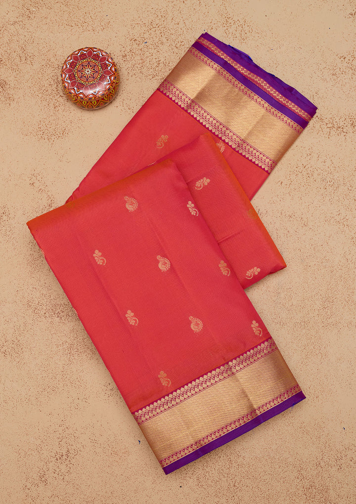 Red Silk Buti Gold Zariwork Saree With Matching Blouse Piece