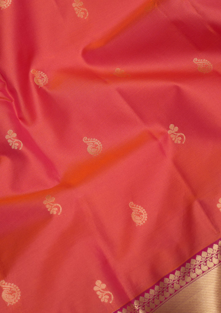 Red Silk Buti Gold Zariwork Saree With Matching Blouse Piece