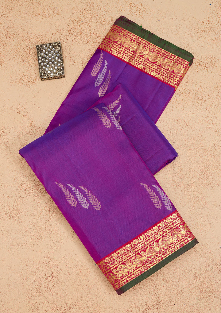 Purple Silk Buti Saree With Matching Blouse Piece
