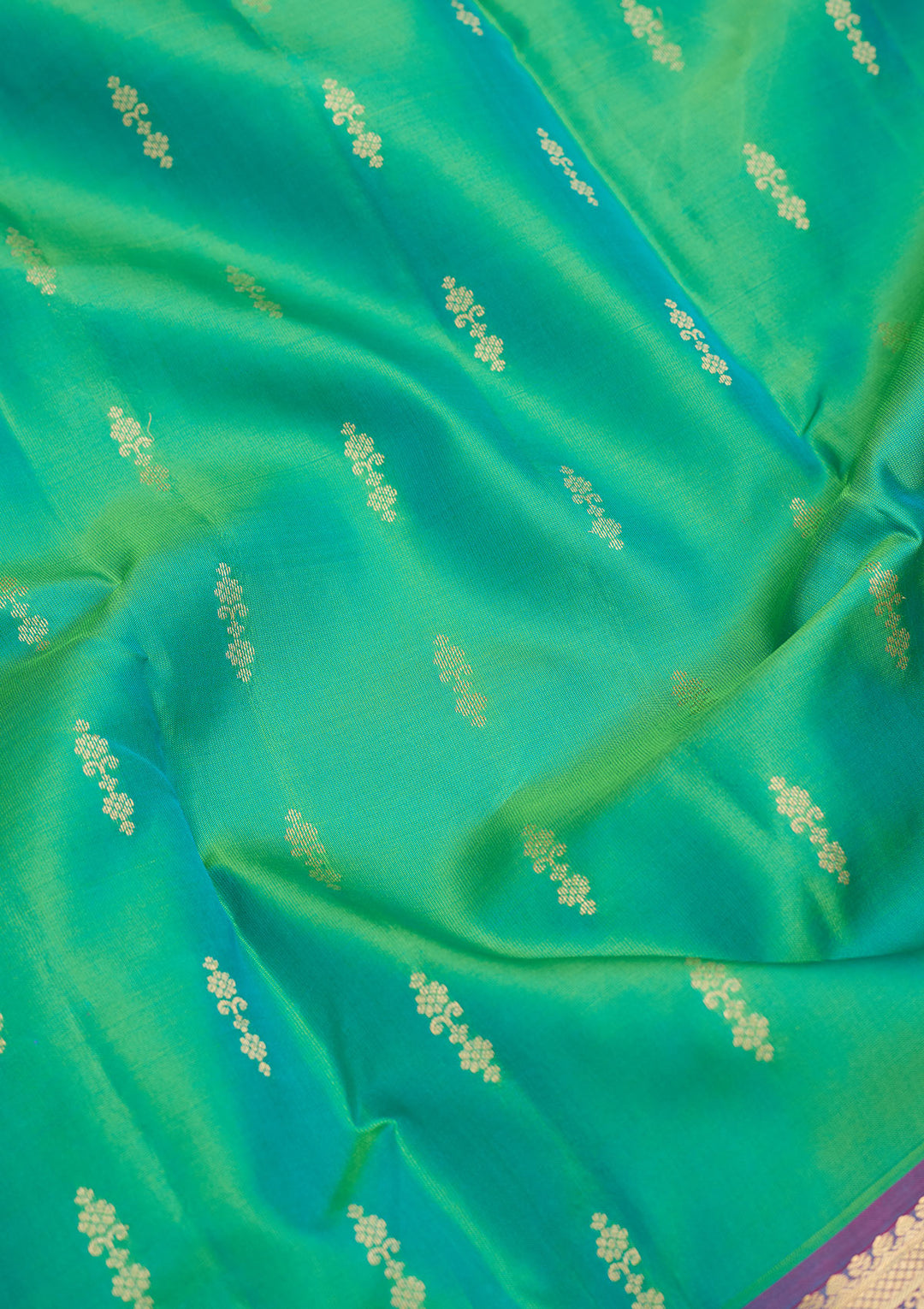 Rama Green Silk Buti Gold Zariwork Saree With Matching Blouse Piece