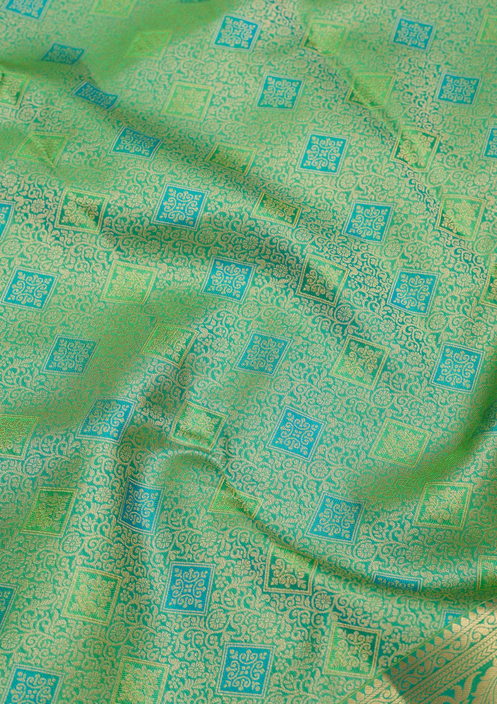 Green Silk Jaal Gold Zariwork Saree With Matching Blouse Piece