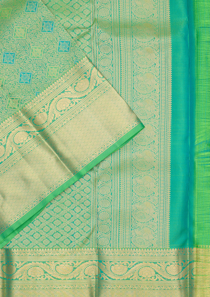 Green Silk Jaal Gold Zariwork Saree With Matching Blouse Piece