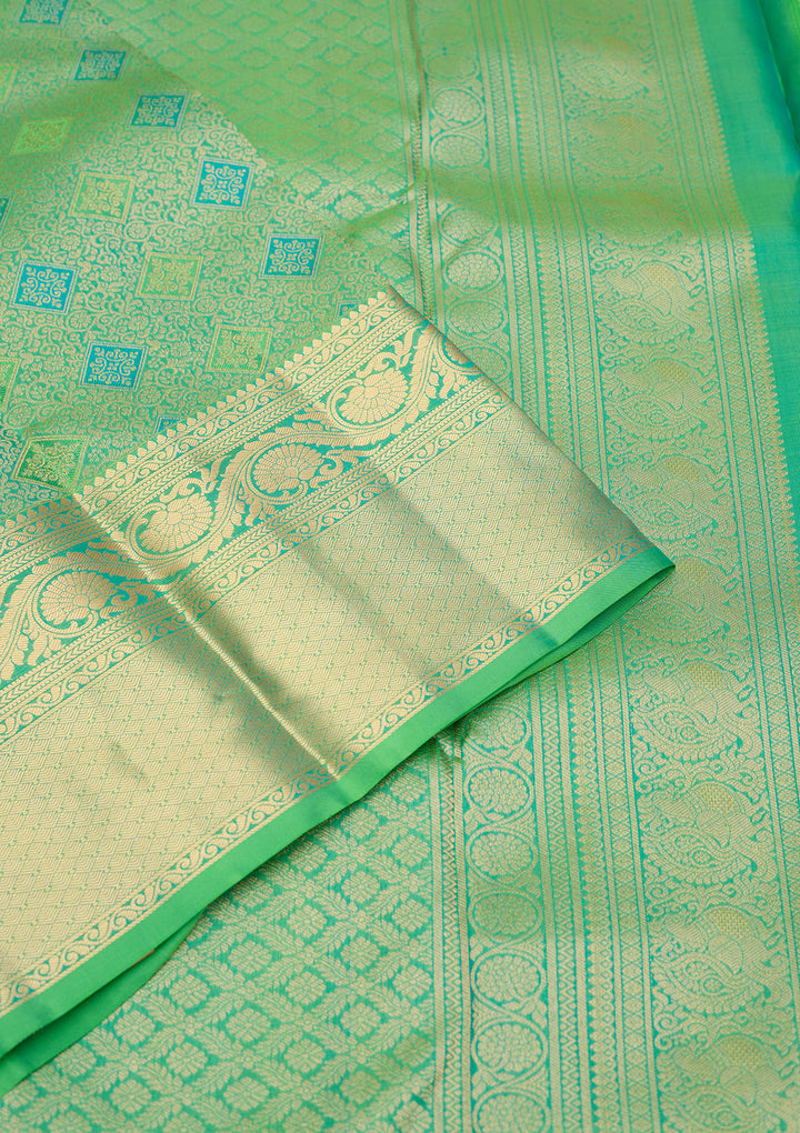 Green Silk Jaal Gold Zariwork Saree With Matching Blouse Piece