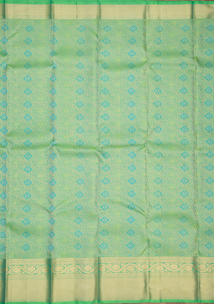Green Silk Jaal Gold Zariwork Saree With Matching Blouse Piece