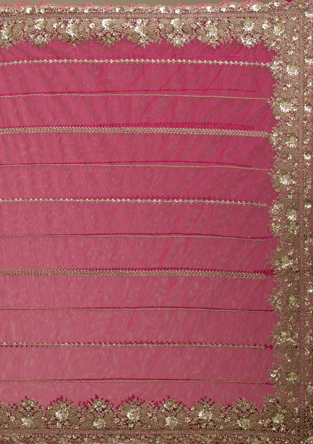 Rani Pink Tissue Cording Saree With Matching Blouse Piece