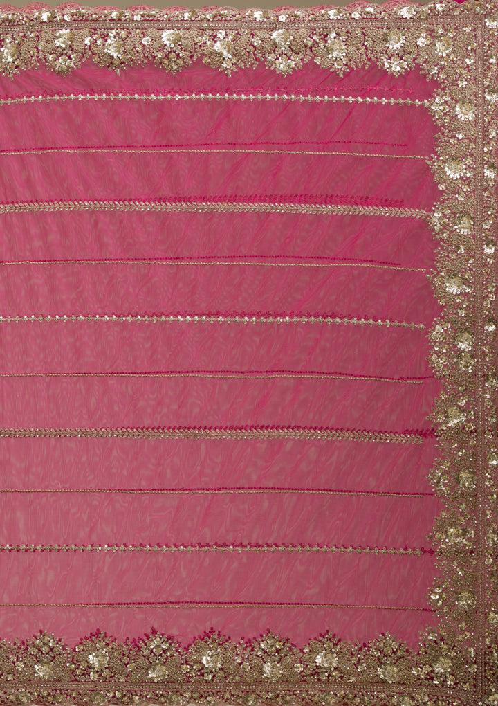 Rani Pink Tissue Cording Saree With Matching Blouse Piece