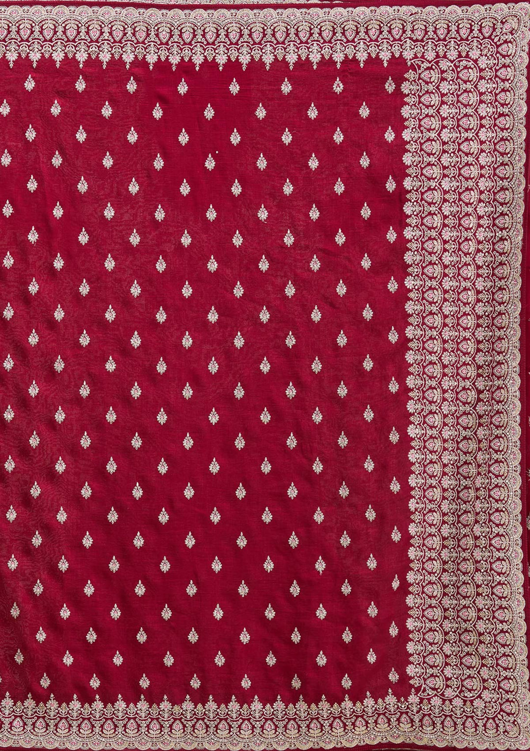 Maroon Threadwork Soft Raw Silk Saree