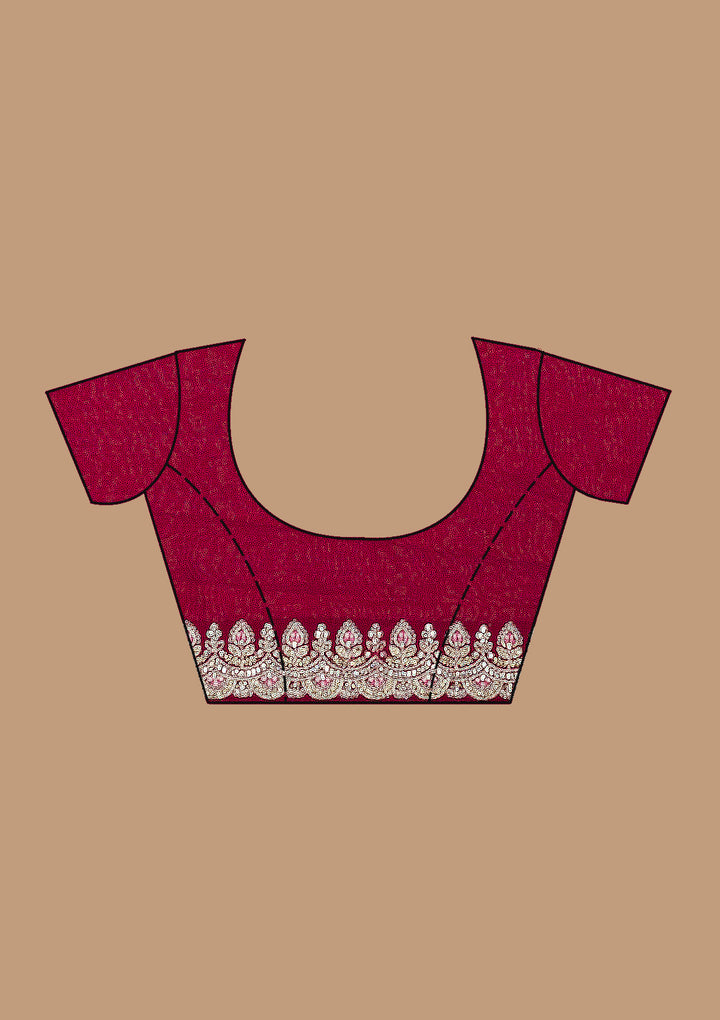 Maroon Threadwork Soft Raw Silk Saree
