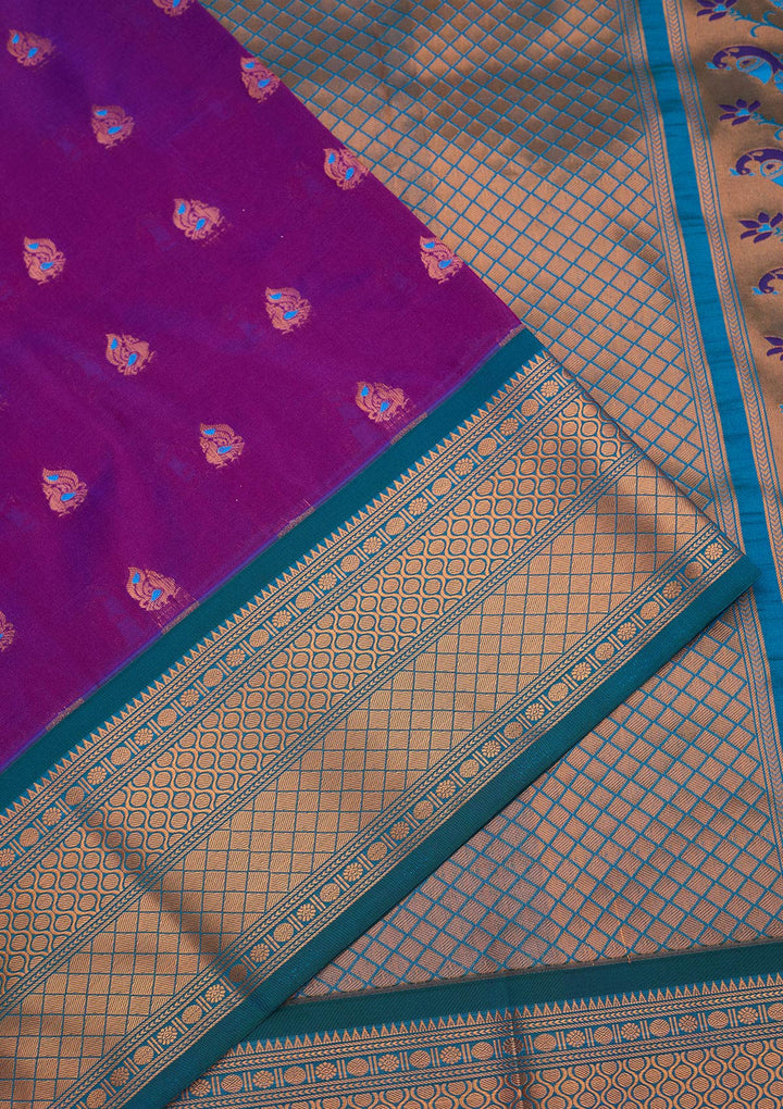 Purple Silk Buti Saree With Matching Blouse Piece