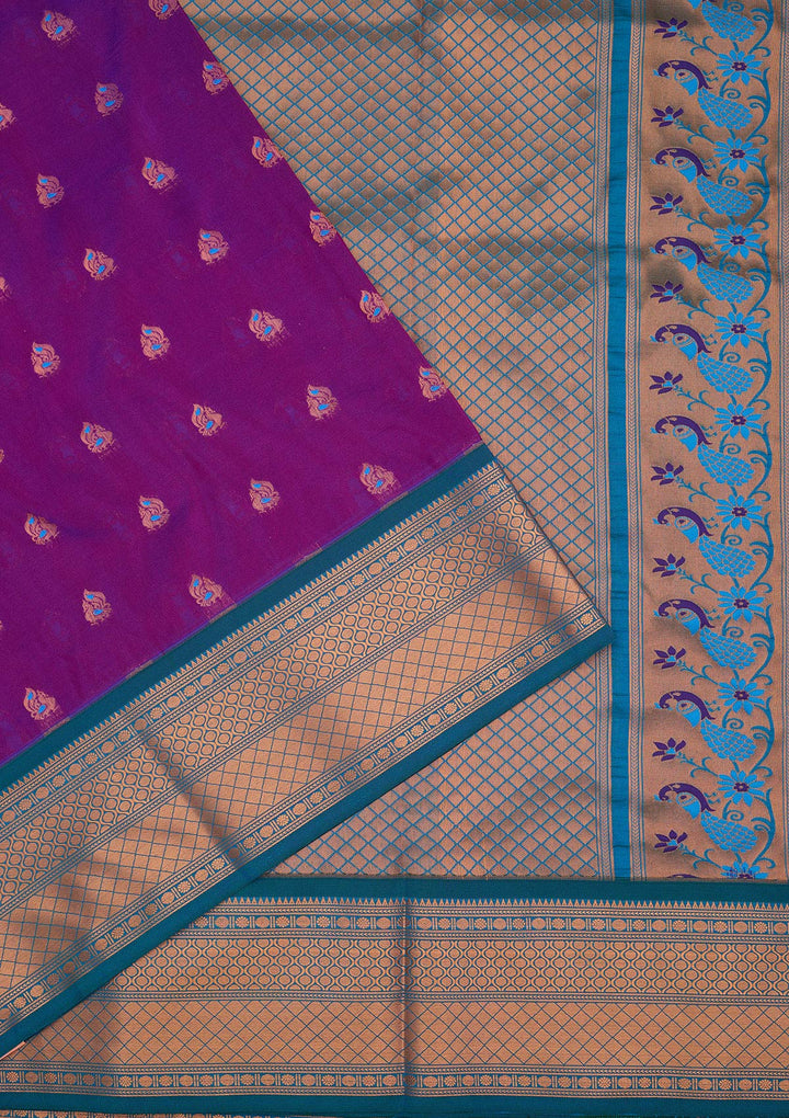 Purple Silk Buti Saree With Matching Blouse Piece