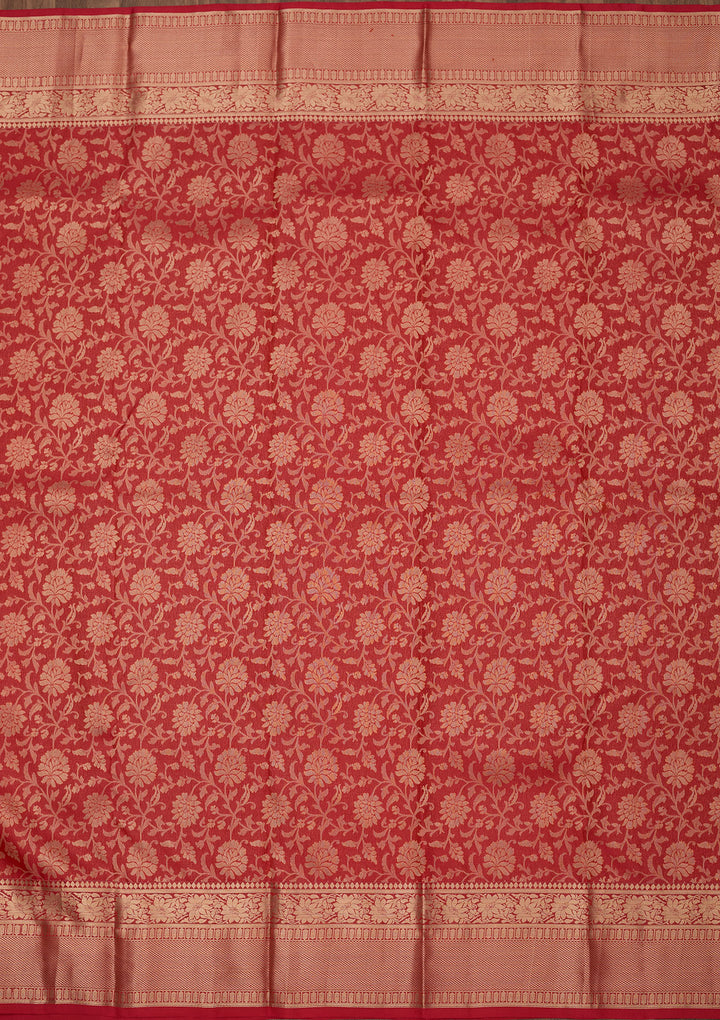 Rani Pink Pure Silk Jaal Zariwork Saree With Matching Blouse Piece