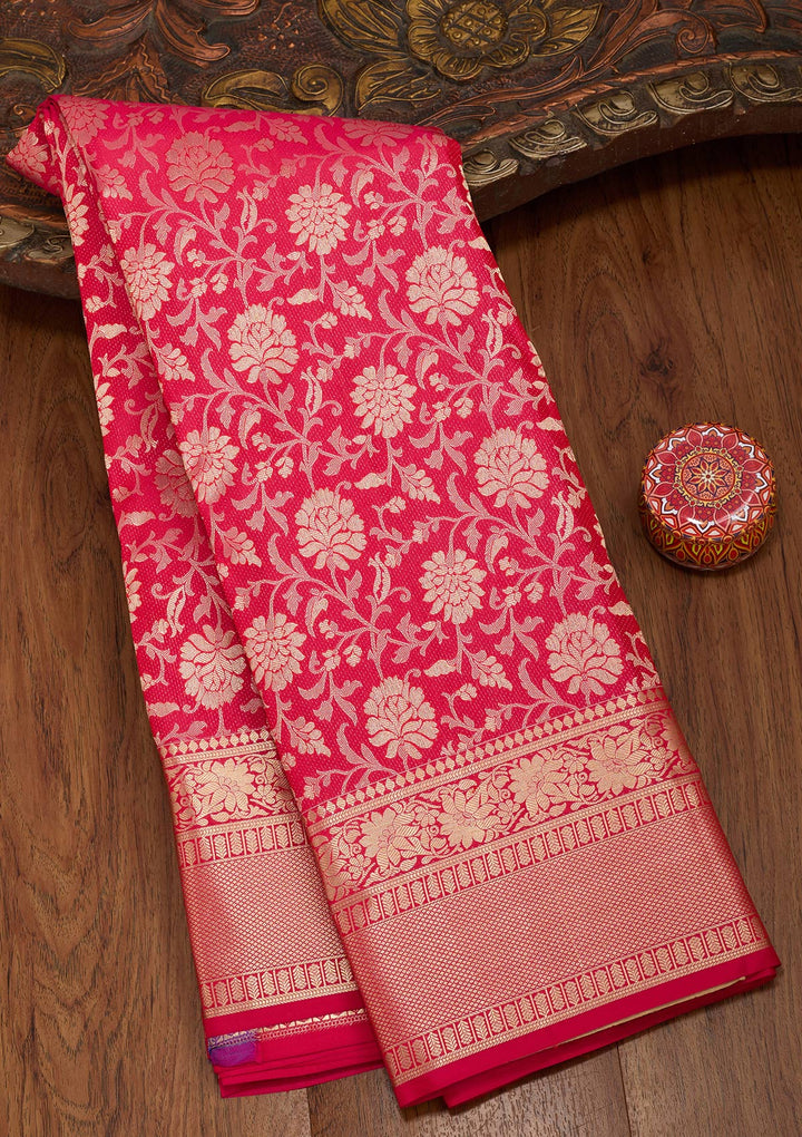 Red Pure Silk Jaal Zariwork Saree With Matching Blouse Piece