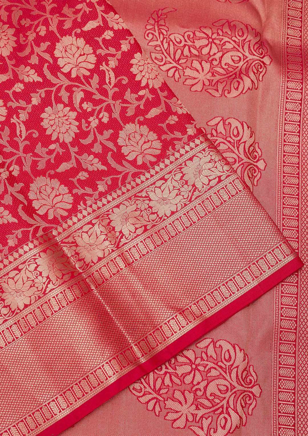 Red Pure Silk Jaal Zariwork Saree With Matching Blouse Piece