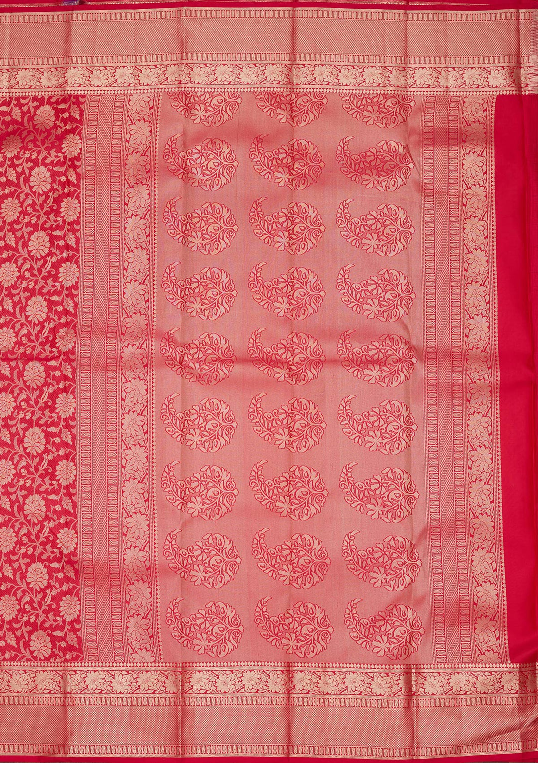 Red Pure Silk Jaal Zariwork Saree With Matching Blouse Piece