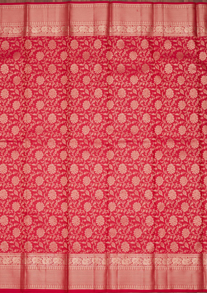Red Pure Silk Jaal Zariwork Saree With Matching Blouse Piece
