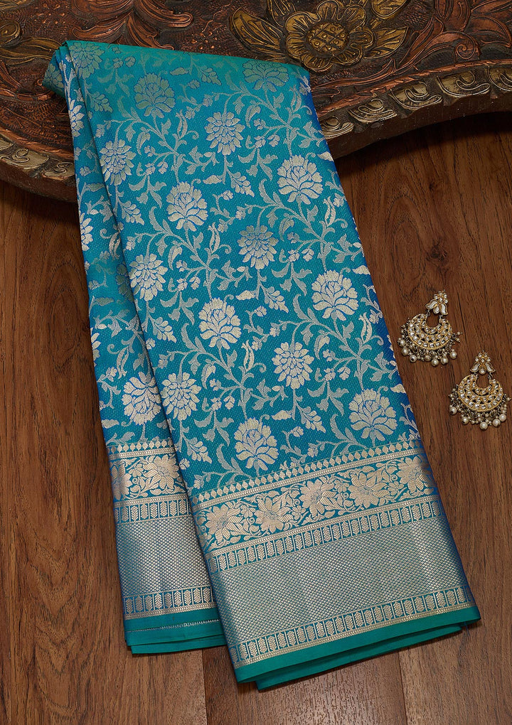 Royal Blue Silk Jaal Saree With Matching Blouse Piece