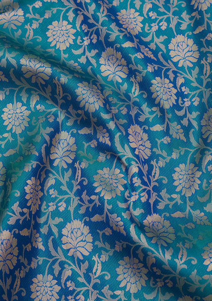 Royal Blue Silk Jaal Saree With Matching Blouse Piece