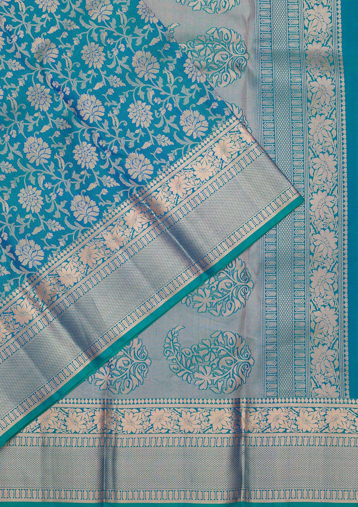Royal Blue Silk Jaal Saree With Matching Blouse Piece
