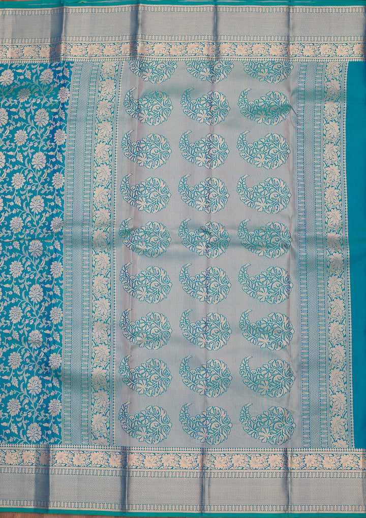 Royal Blue Silk Jaal Saree With Matching Blouse Piece