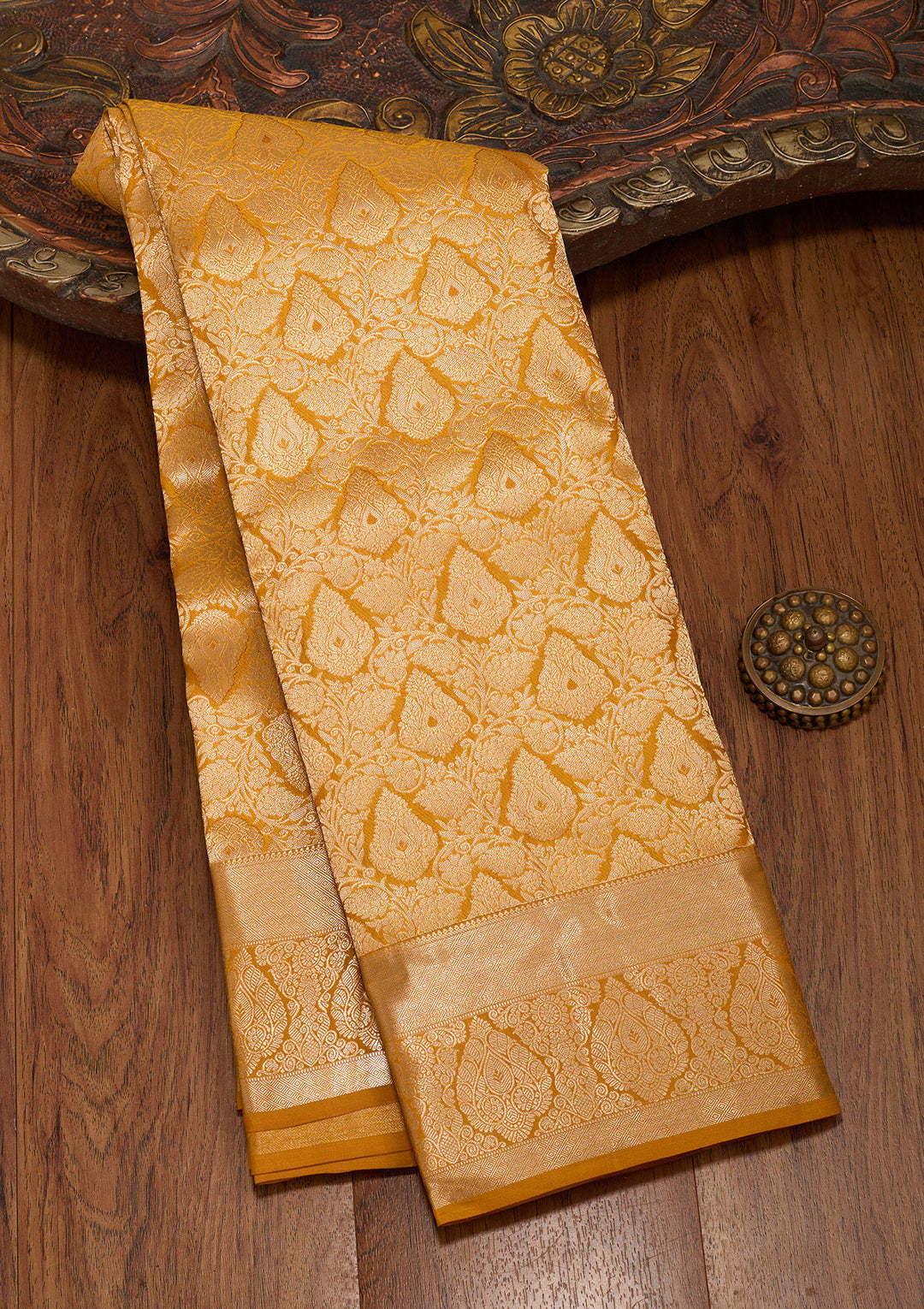 Mustard Zariwork Pure Silk Saree