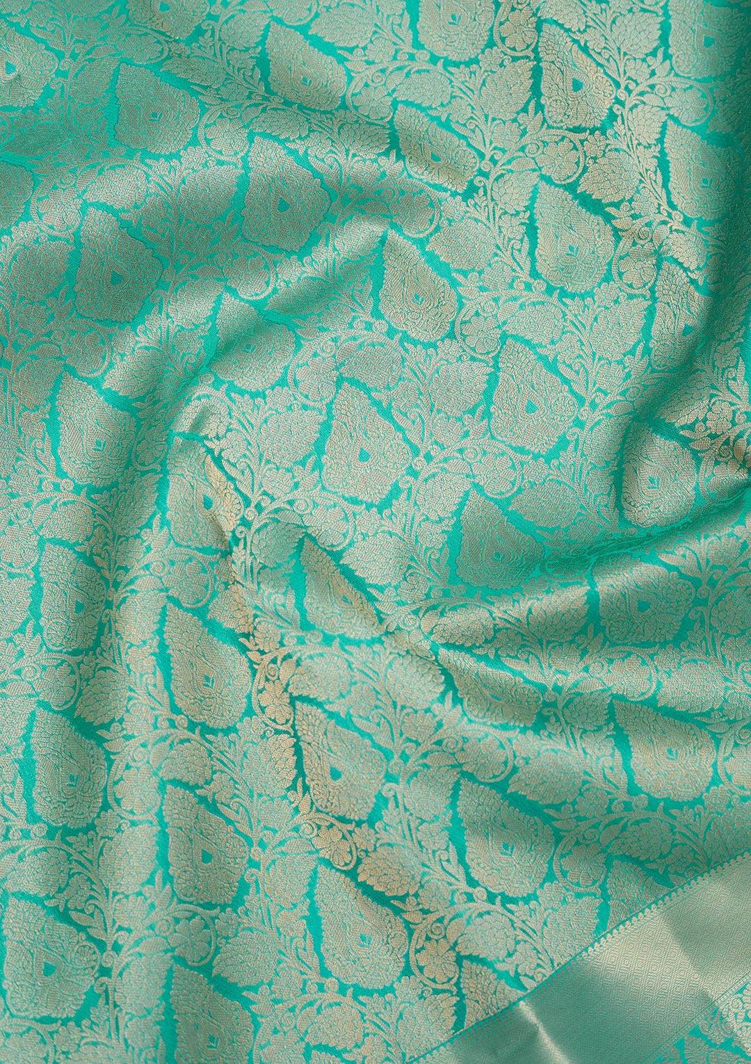 Turquoise Blue Pure Silk Jaal Zariwork Saree With Matching Blouse Piece