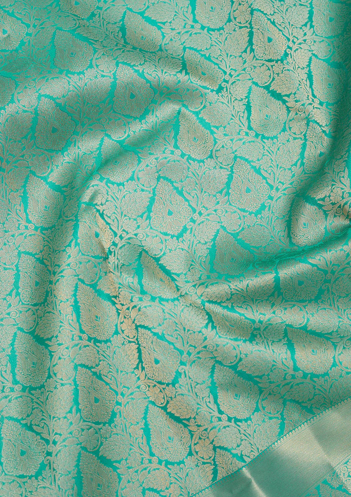 Turquoise Blue Pure Silk Jaal Zariwork Saree With Matching Blouse Piece