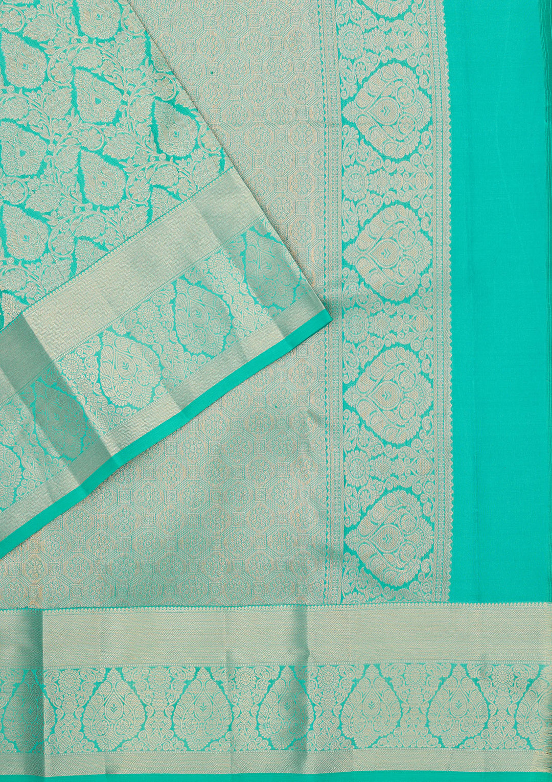 Turquoise Blue Pure Silk Jaal Zariwork Saree With Matching Blouse Piece