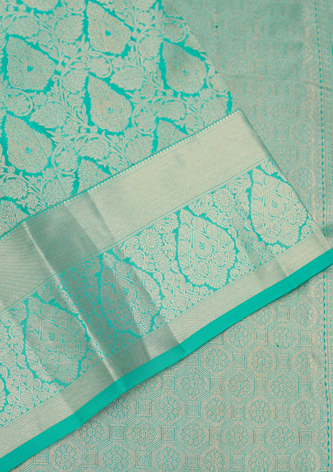 Turquoise Blue Pure Silk Jaal Zariwork Saree With Matching Blouse Piece