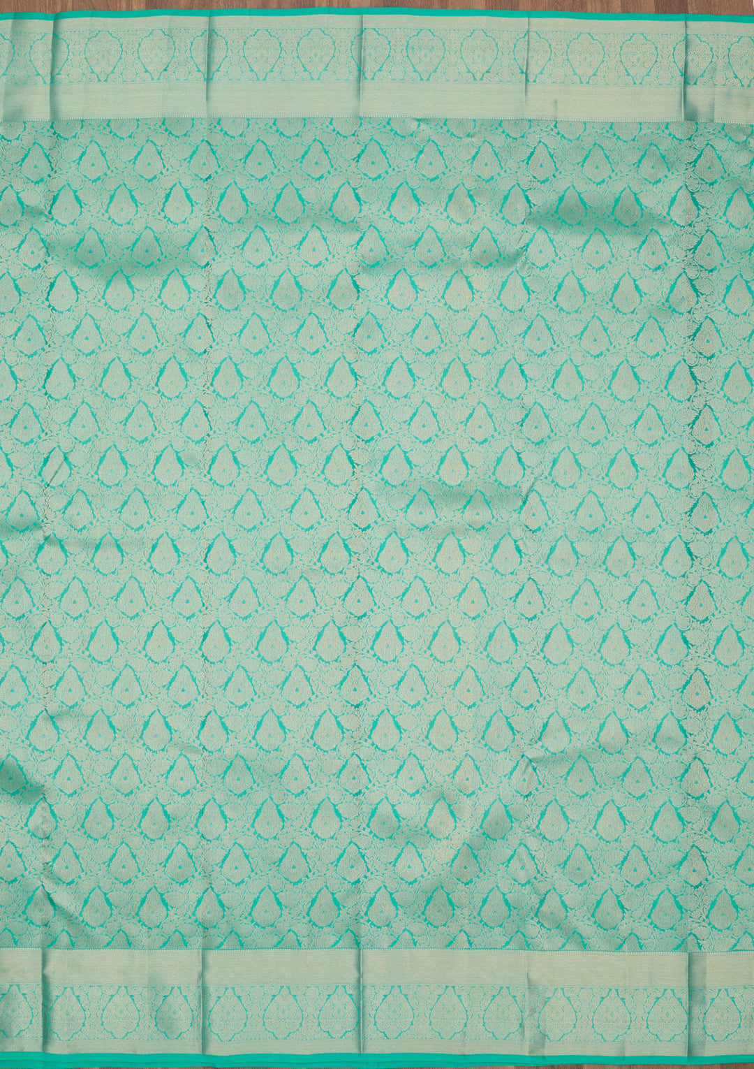 Turquoise Blue Pure Silk Jaal Zariwork Saree With Matching Blouse Piece