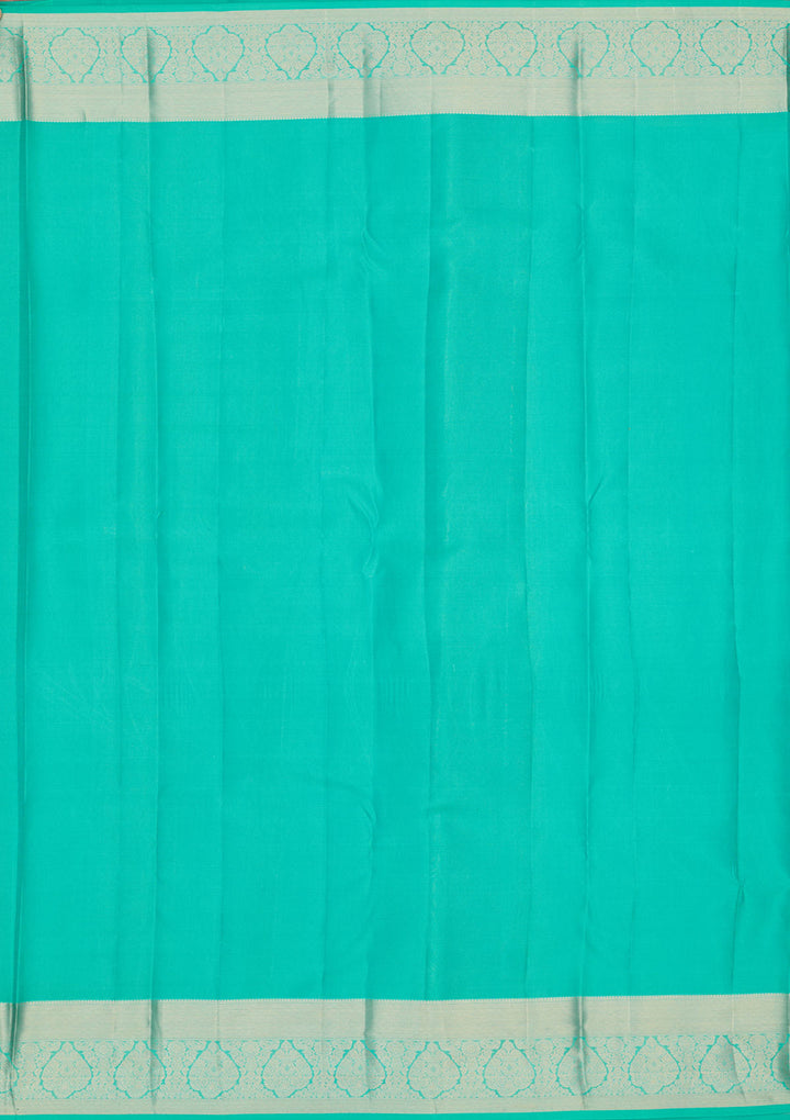 Turquoise Blue Pure Silk Jaal Zariwork Saree With Matching Blouse Piece