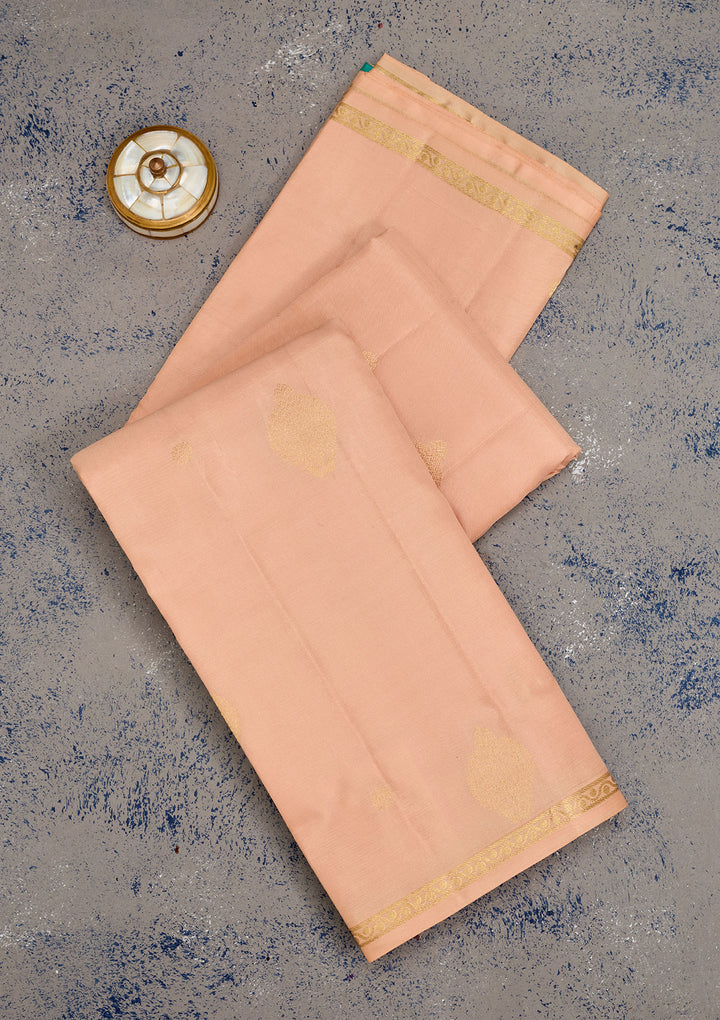 Light Peach Silk Buti Gold Zariwork Saree With Matching Blouse Piece