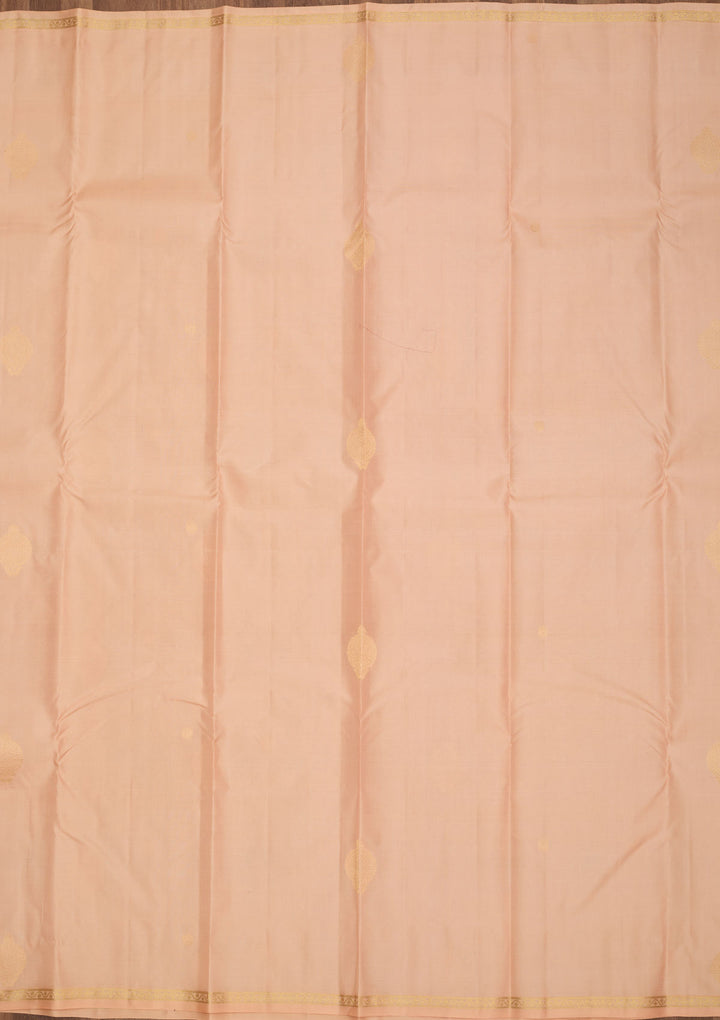 Light Peach Silk Buti Gold Zariwork Saree With Matching Blouse Piece