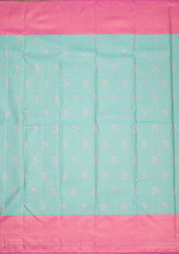 Turquoise Blue Silk Buti Antique Zariwork Saree With Matching Blouse Piece