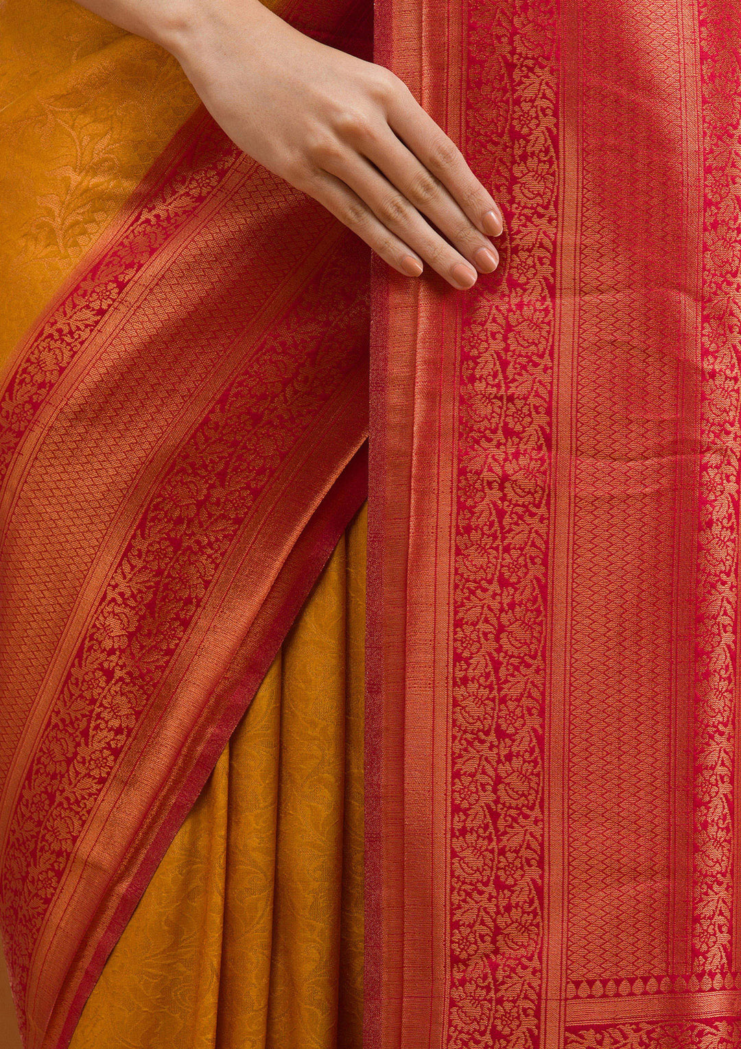 Mustard Silk Kanjivaram Gold Zariwork Saree With Matching Blouse Piece