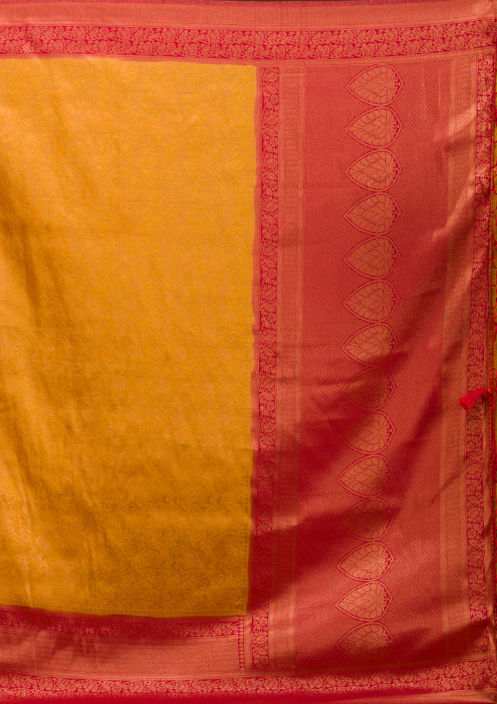 Mustard Silk Kanjivaram Gold Zariwork Saree With Matching Blouse Piece