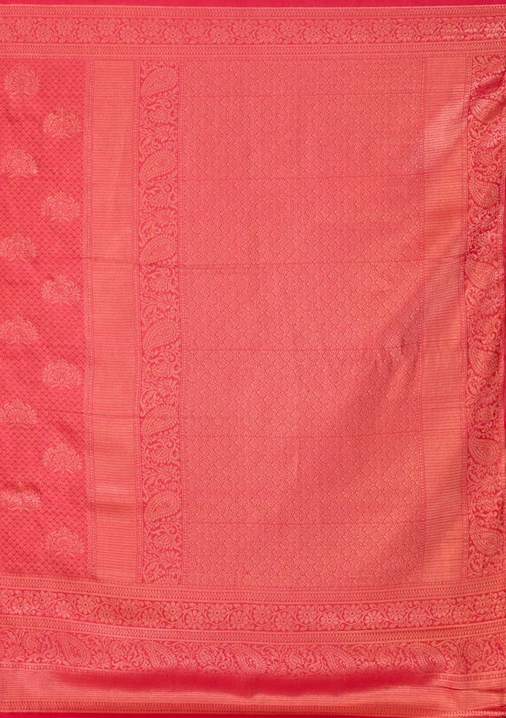 Red Silk Buti Gold Zariwork Saree With Matching Blouse Piece