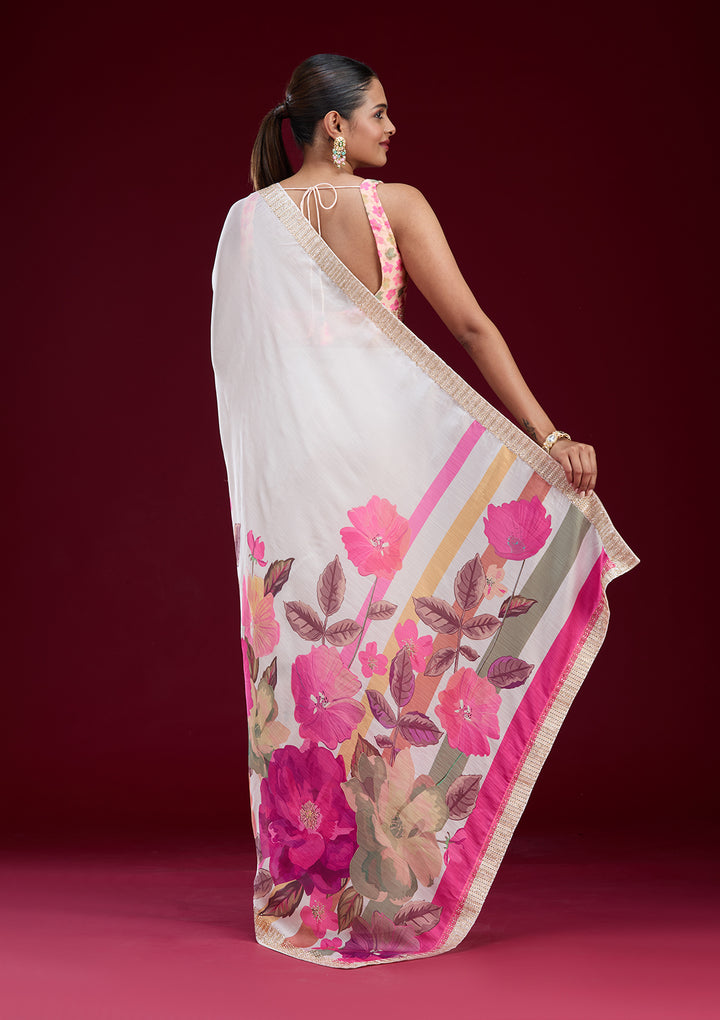 Cream Cutdana Chiffon Saree