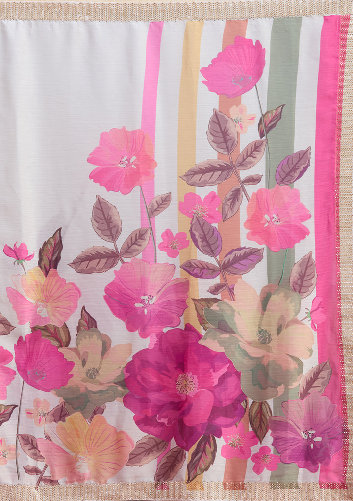 Cream Cutdana Chiffon Saree