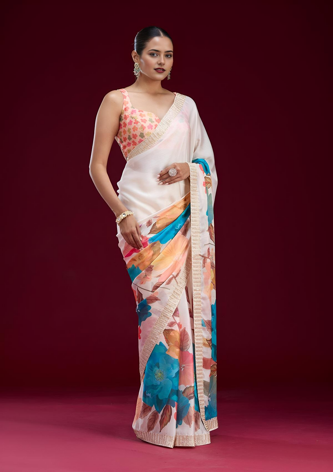 Koskii Chiffon Multicolor Saree with Cutdana Embroidery – Elegance Unveiled