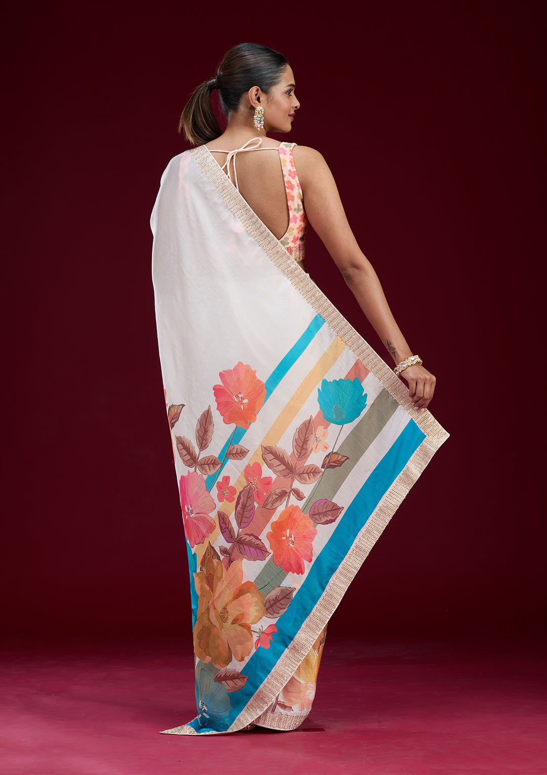 Koskii Chiffon Multicolor Saree with Cutdana Embroidery – Elegance Unveiled