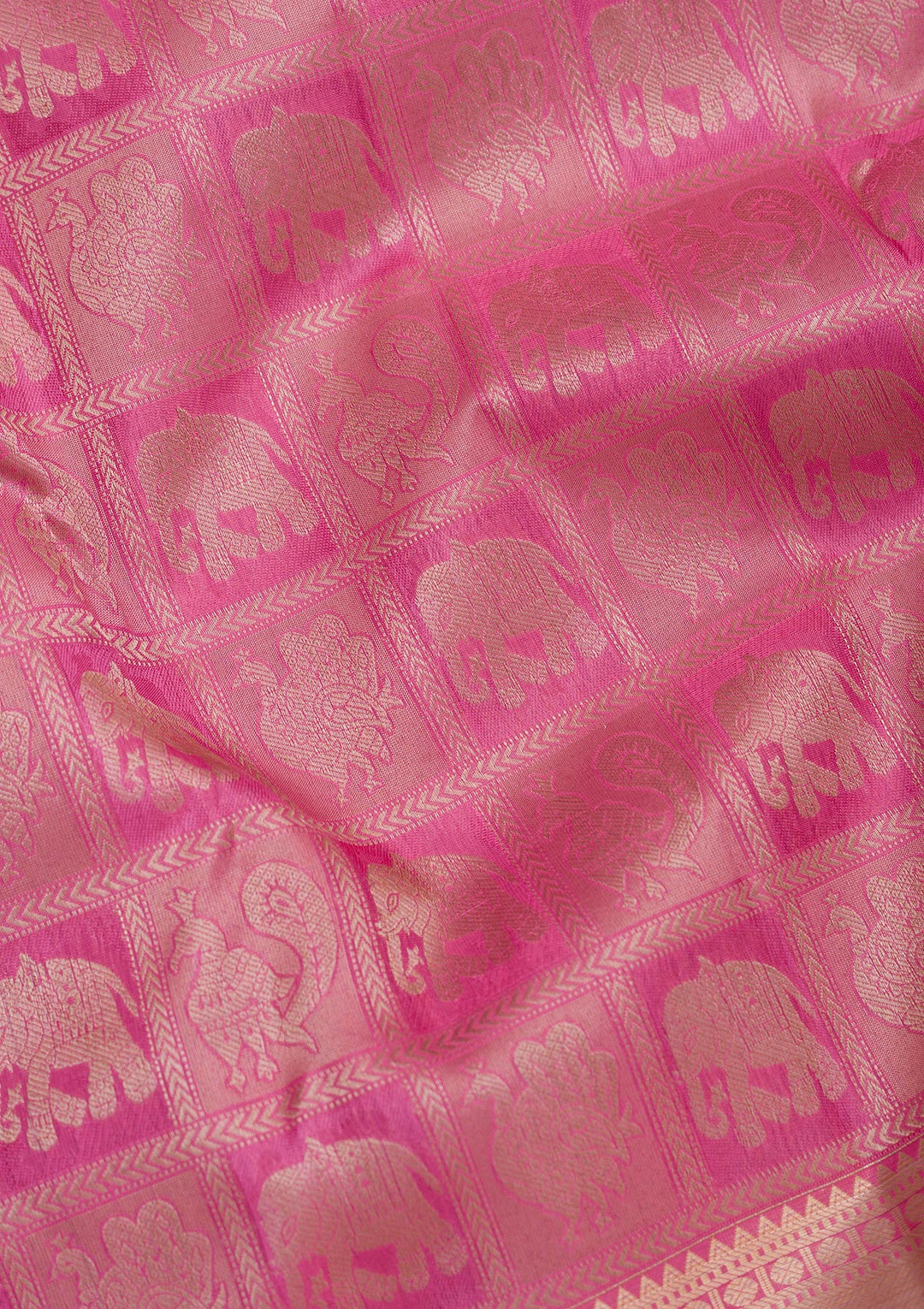 Onion Pink Silk Jaal Gold Zariwork Saree With Matching Blouse Piece