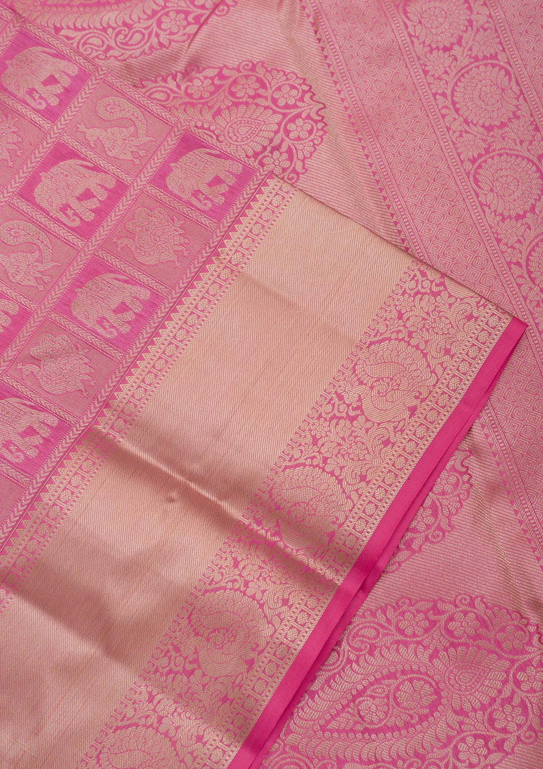 Onion Pink Silk Jaal Gold Zariwork Saree With Matching Blouse Piece