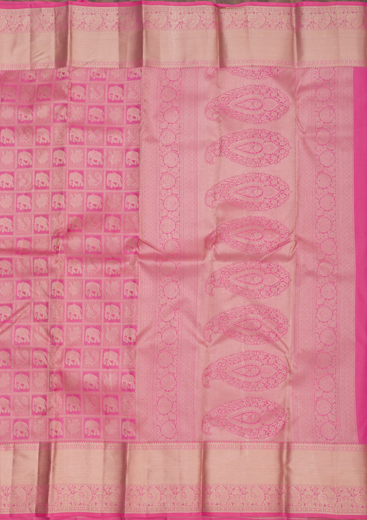 Onion Pink Silk Jaal Gold Zariwork Saree With Matching Blouse Piece
