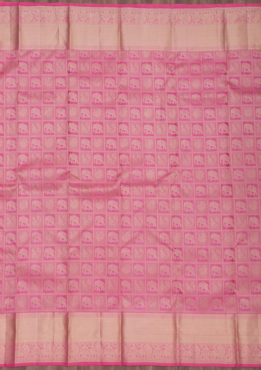 Onion Pink Silk Jaal Gold Zariwork Saree With Matching Blouse Piece