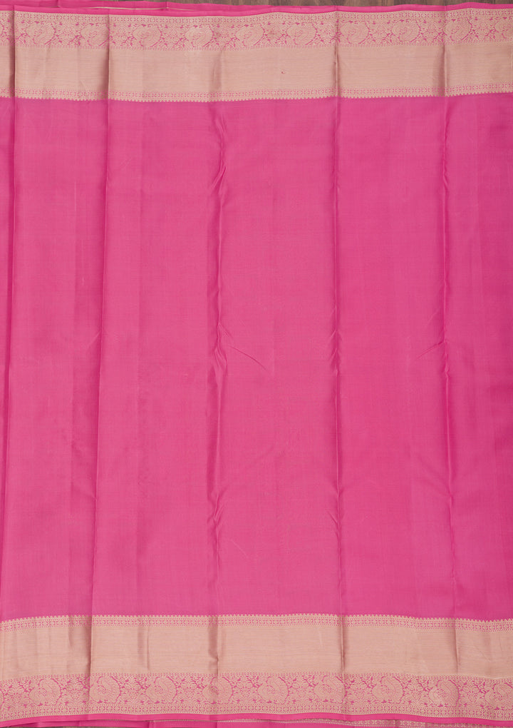 Onion Pink Silk Jaal Gold Zariwork Saree With Matching Blouse Piece