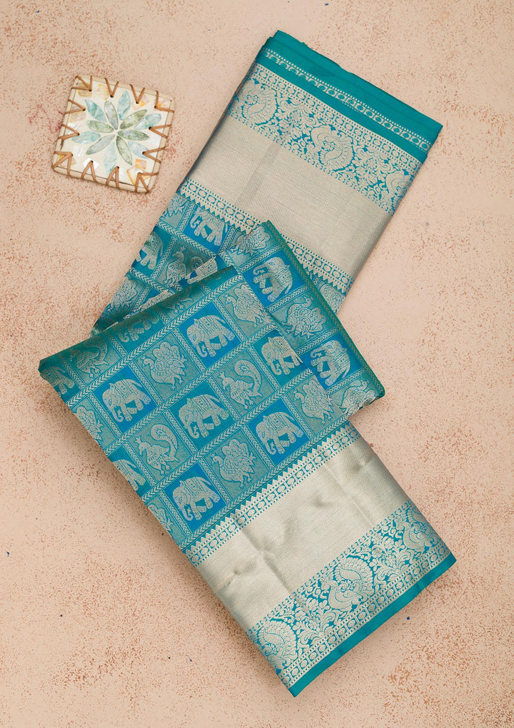 Peacock Blue Zariwork Pure Silk Saree