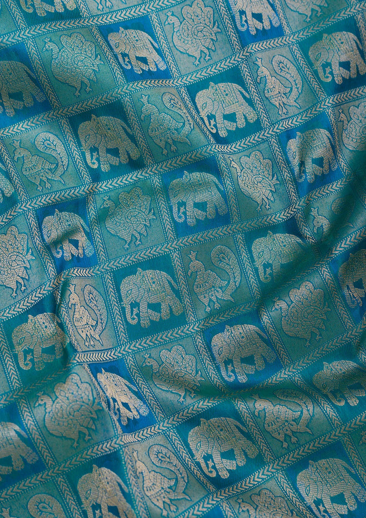 Peacock Blue Zariwork Pure Silk Saree